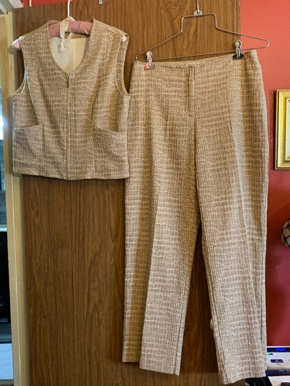 Women's Two-Piece Textured Beige Pant Set